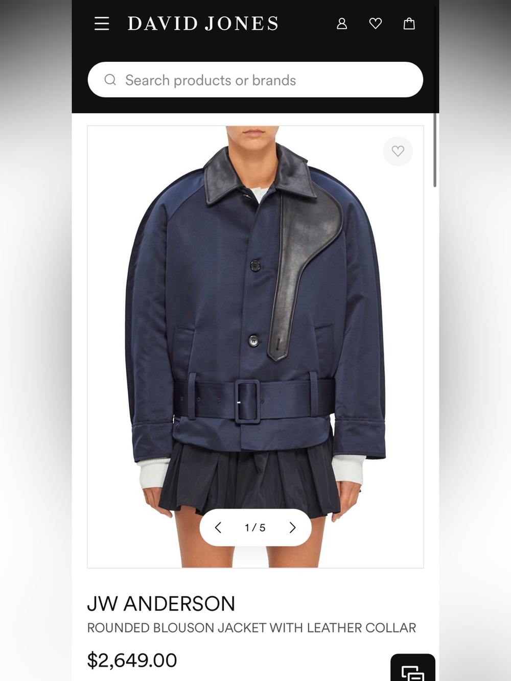 New Ssense navy blue JW Anderson Belted Satin Rounded Blouson Jacket